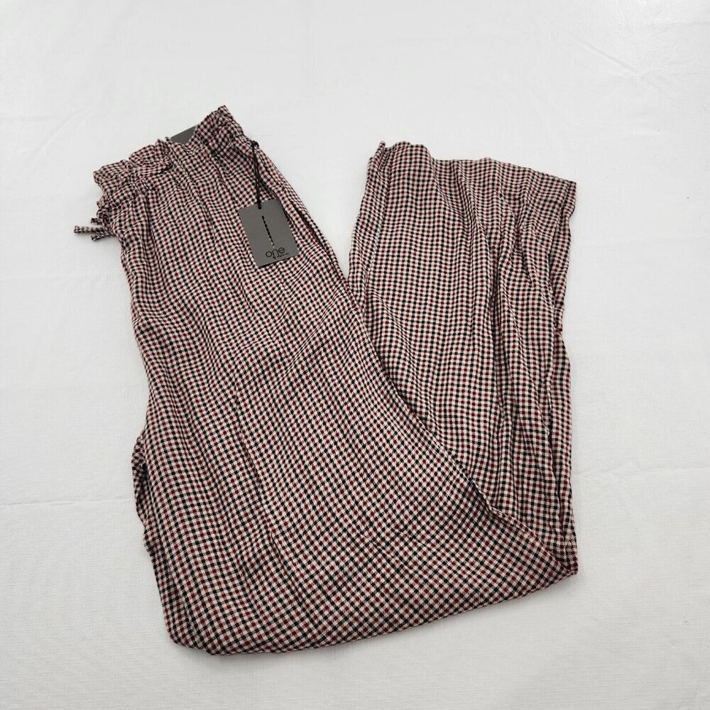 One by Chapter One Womens Pants Tie Elastic Waist High Rise Straight Leg Small